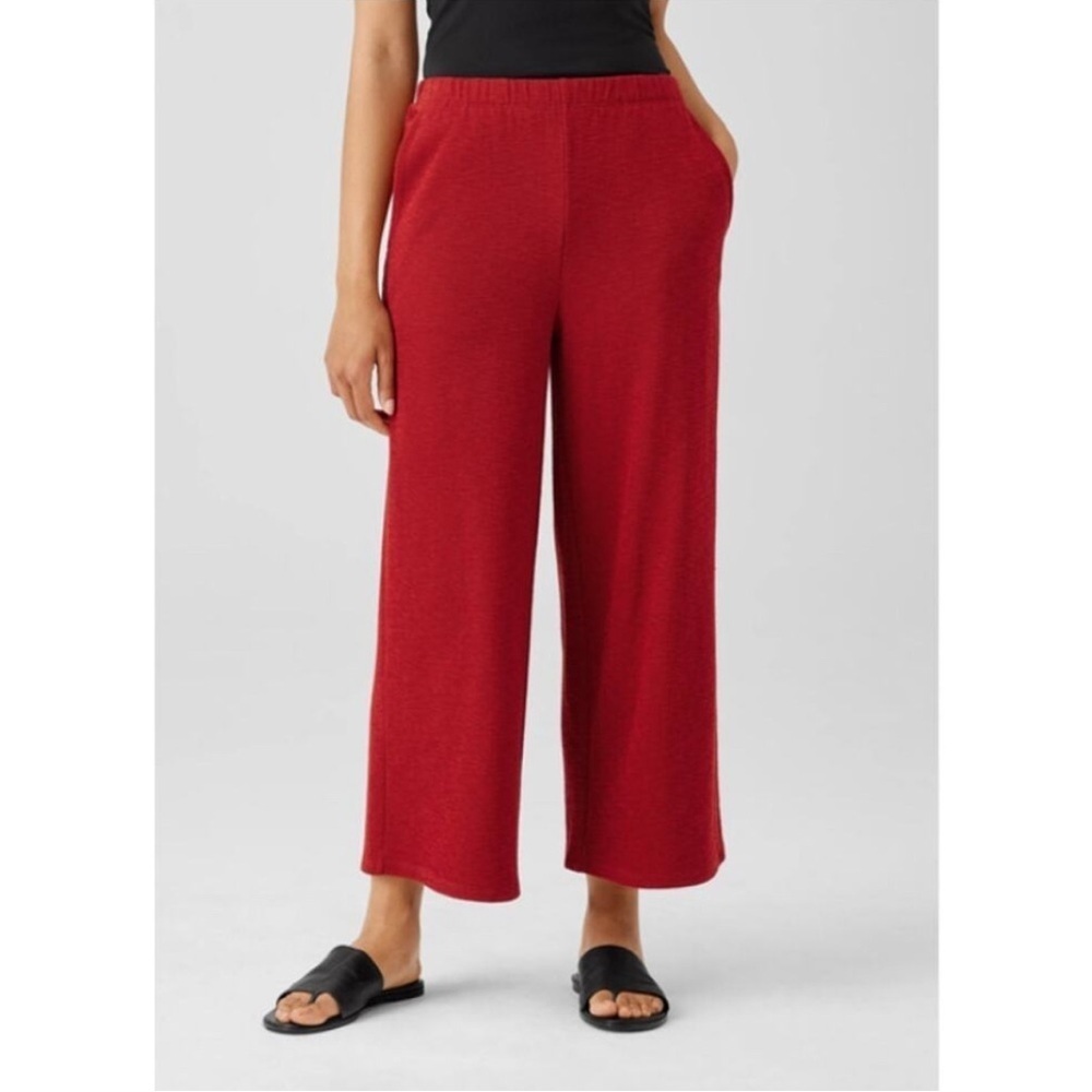 Eileen Fisher Organic Cotton Slubby Rib Knit Wide-Leg Pant Small